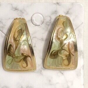 Painted Swirl Retro Style Pierced Earrings Gold Tone
